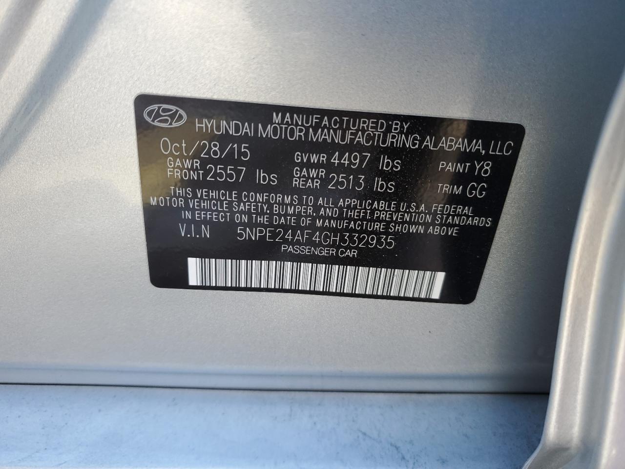 5NPE24AF4GH332935 2016 HYUNDAI SONATA - Image 12