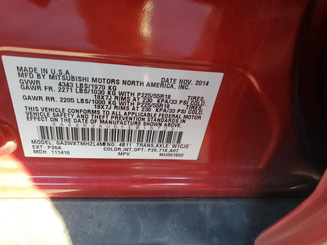 4A4AR3AU6FE016723 2015 MITSUBISHI OUTLANDER - Image 13