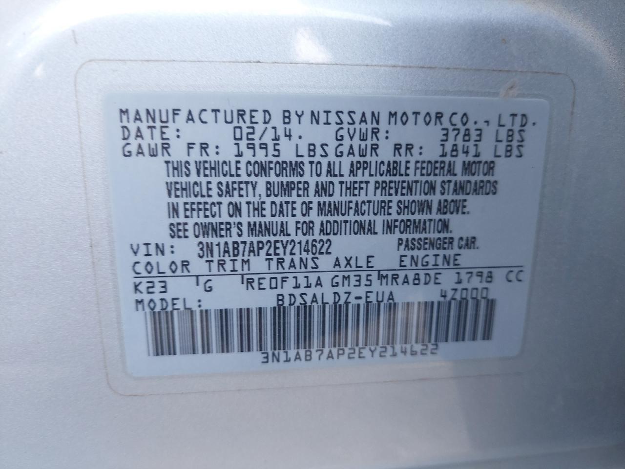 3N1AB7AP2EY214622 - 2014 Nissan Sentra - #87561765