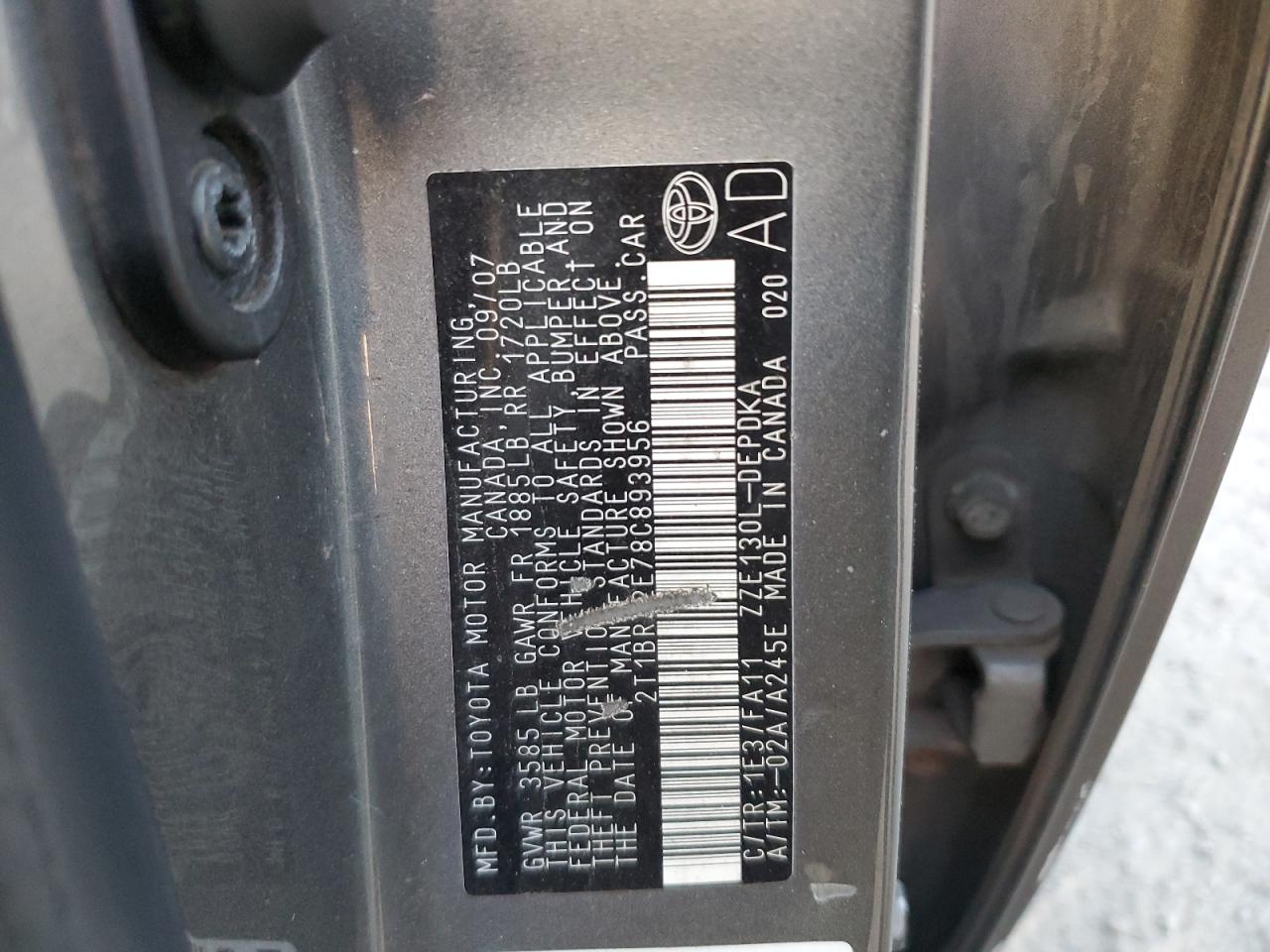 2008 Toyota Corolla Ce VIN: 2T1BR32E78C893956 Lot: 41416635