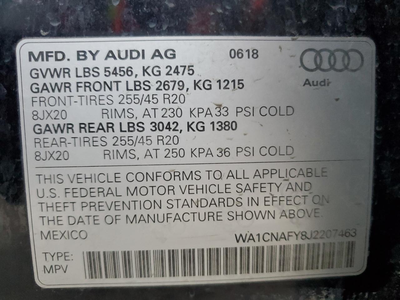 2018 Audi Q5 Prestige VIN: WA1CNAFY8J2207463 Lot: 41772035