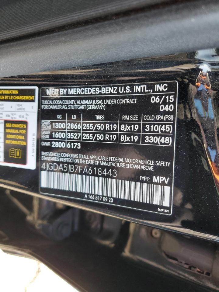 2015 Mercedes-Benz Ml 350 VIN: 4JGDA5JB7FA618443 Lot: 89013915