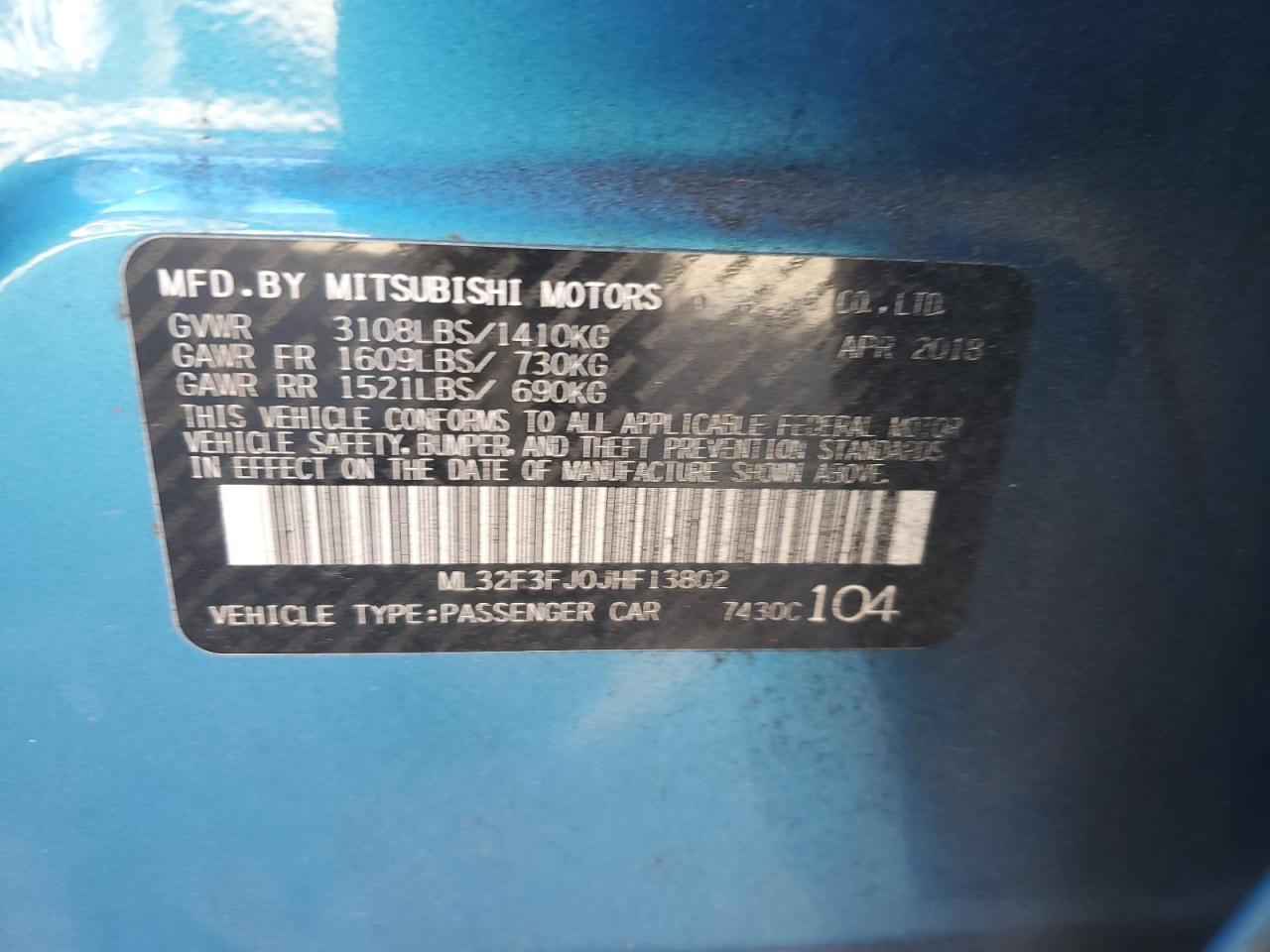 2018 Mitsubishi Mirage G4 Es VIN: ML32F3FJ0JHF13802 Lot: 41336715