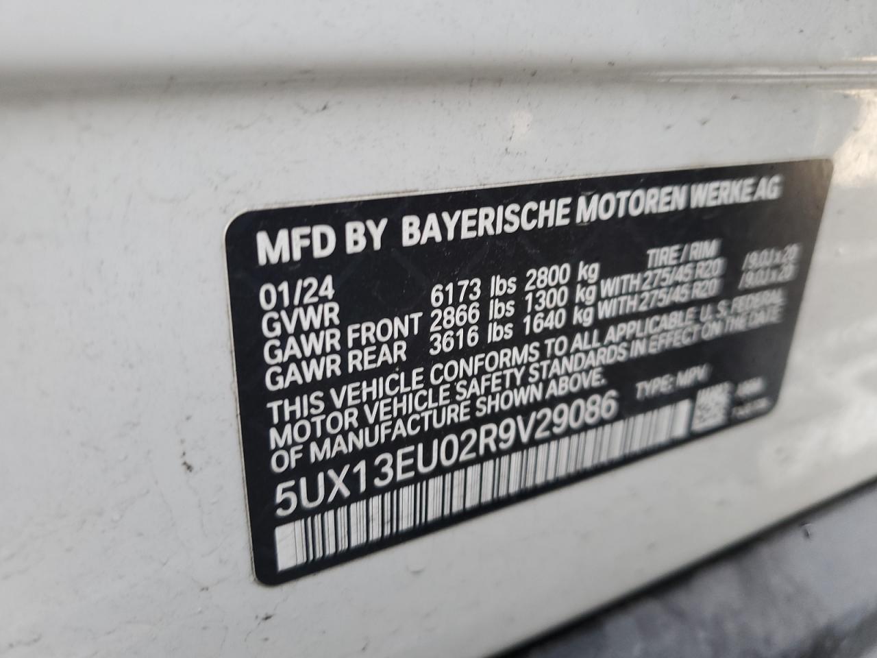 VIN 5UX13EU02R9V29086 2024 BMW X5 no.12