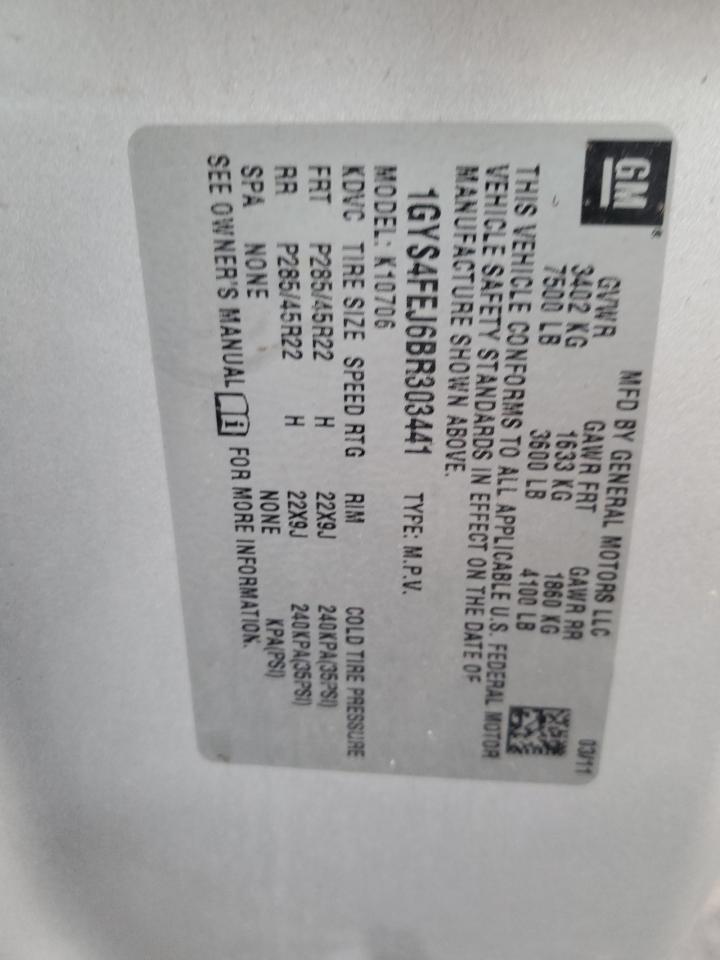 2011 Cadillac Escalade Platinum Hybrid VIN: 1GYS4FEJ6BR303441 Lot: 42779755