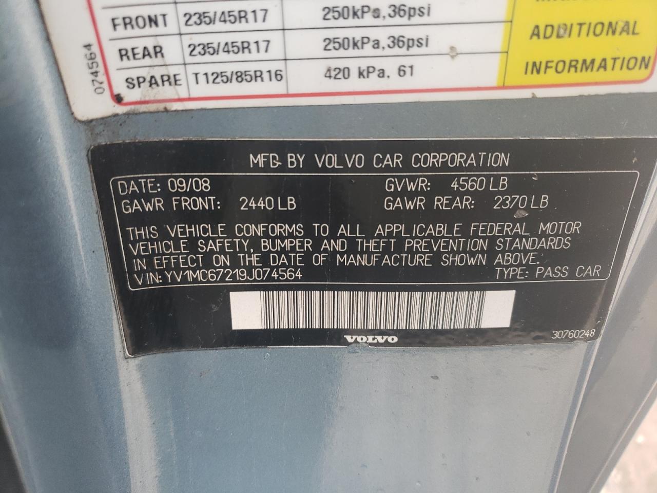 2009 Volvo C70 T5 VIN: YV1MC67219J074564 Lot: 85817294