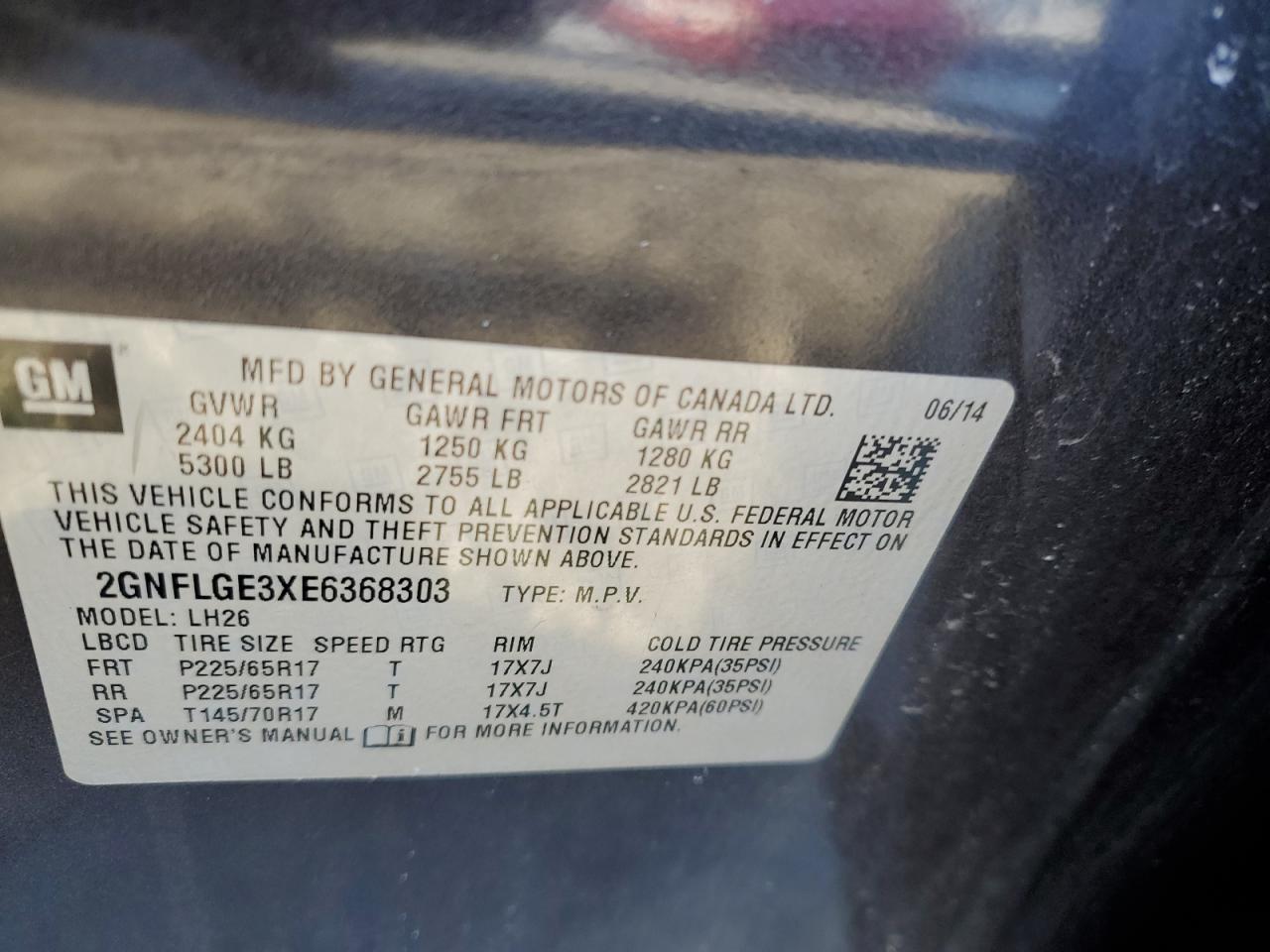 VIN 2GNFLGE3XE6368303 2014 CHEVROLET EQUINOX no.13