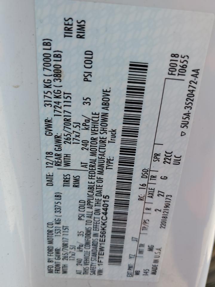 2019 Ford F150 Supercrew VIN: 1FTEW1E56KKC44015 Lot: 52624325