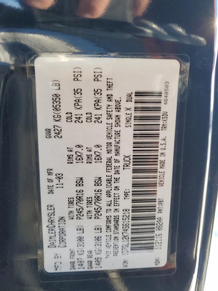 2004 Dodge Dakota Sxt VIN: 1D7GL12K74S615218 Lot: 41593545