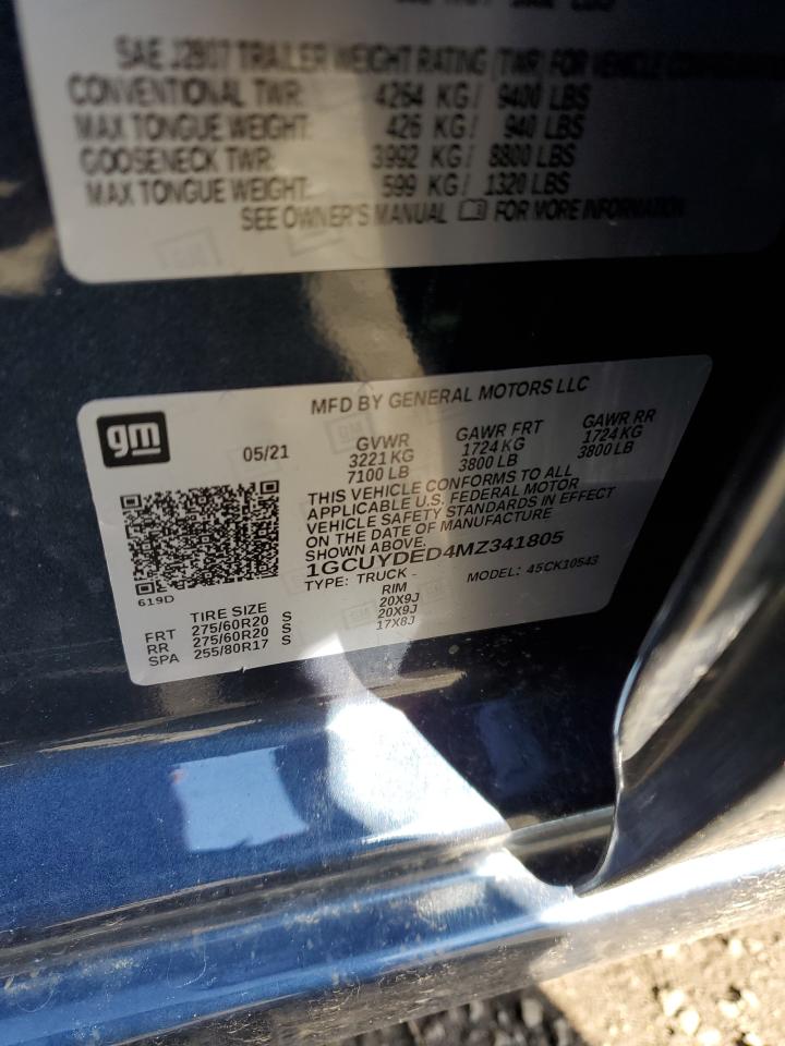 2021 Chevrolet Silverado K1500 Lt VIN: 1GCUYDED4MZ341805 Lot: 86817914