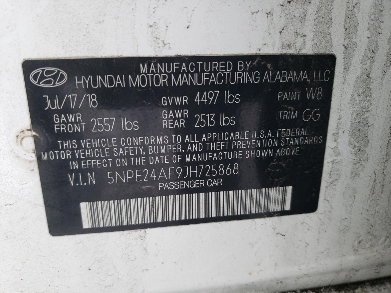 VIN 5NPE24AF9JH725868 2018 HYUNDAI SONATA no.12