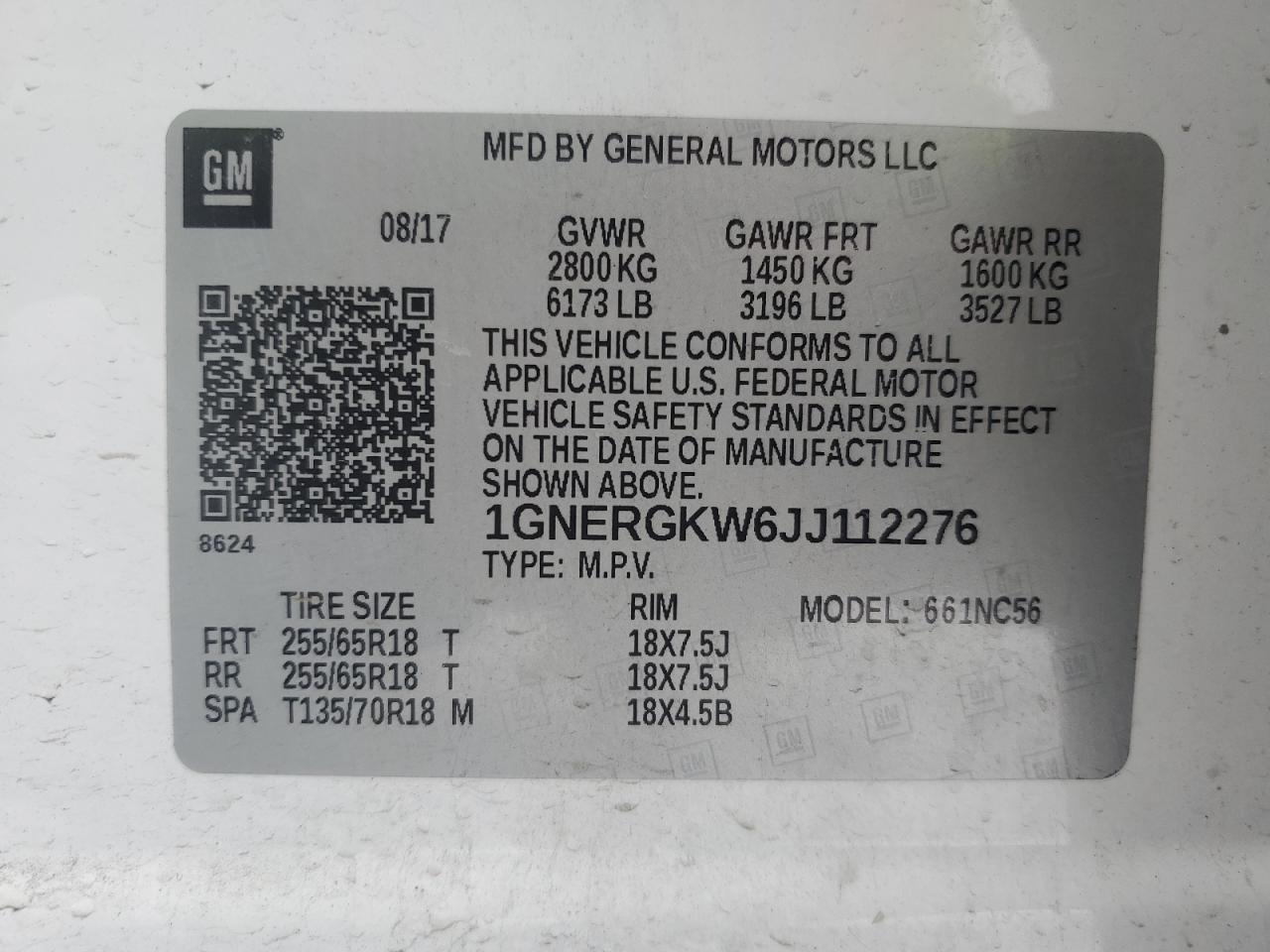 2018 Chevrolet Traverse Lt VIN: 1GNERGKW6JJ112276 Lot: 87877905