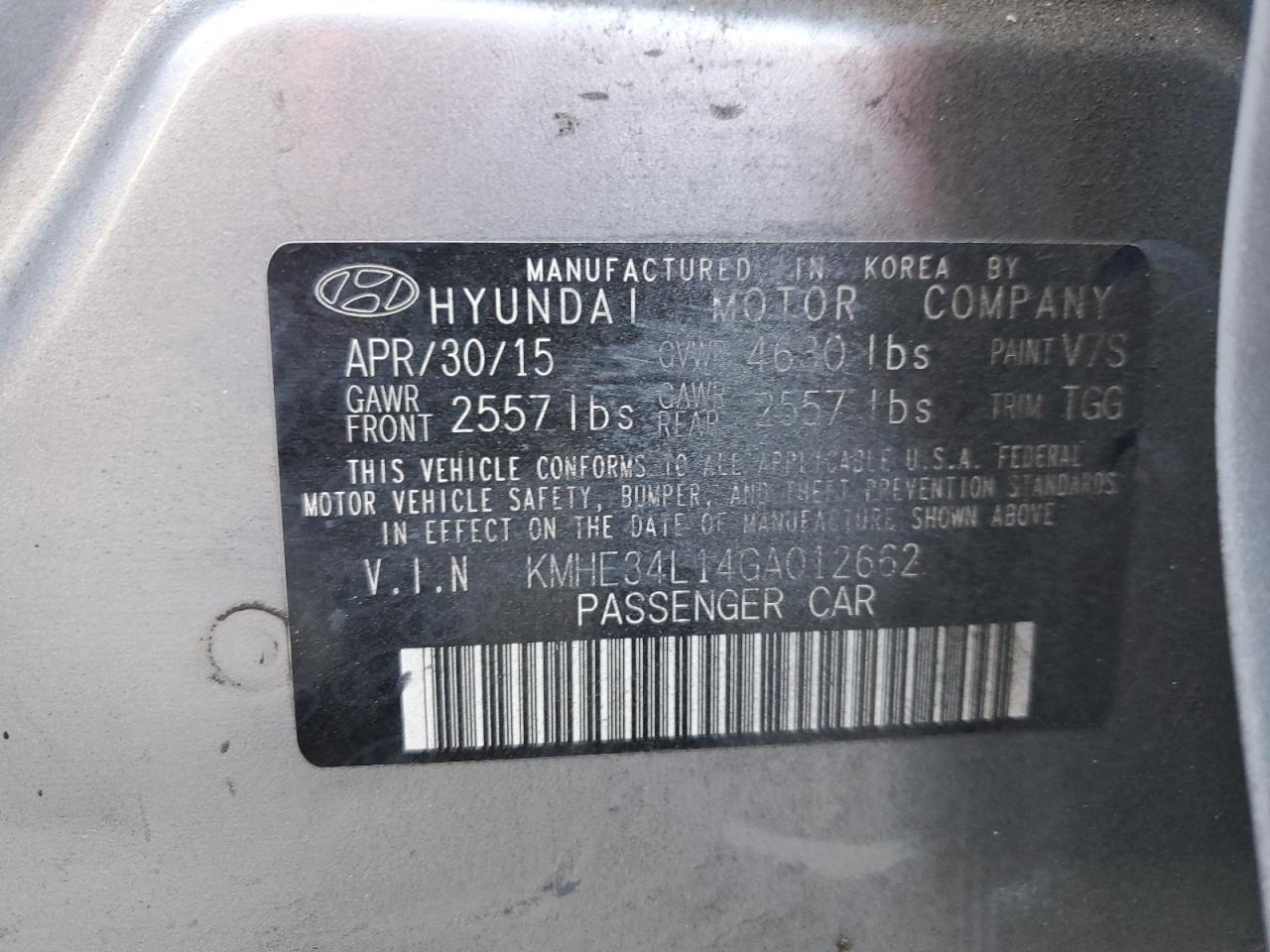 VIN KMHE34L14GA012662 2016 HYUNDAI SONATA no.12