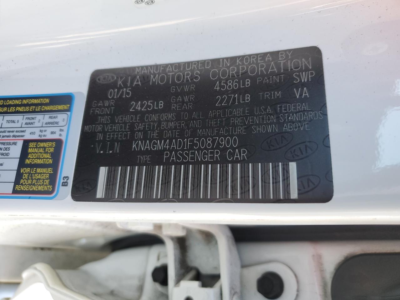 KNAGM4AD1F5087900 2015 KIA OPTIMA - Image 12