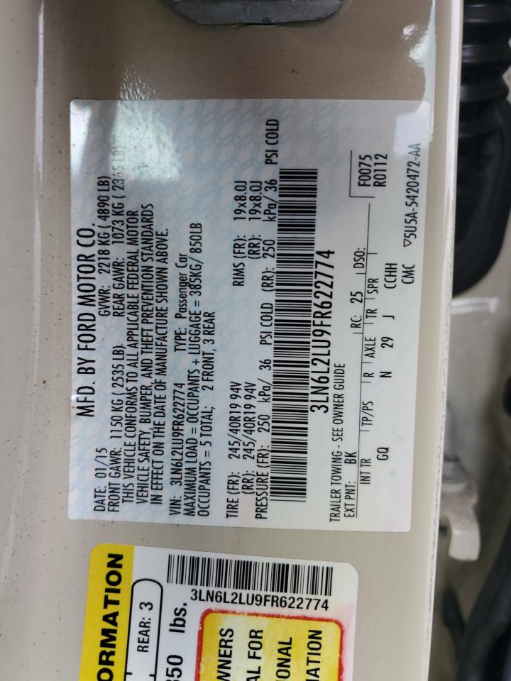 2015 Lincoln Mkz Hybrid VIN: 3LN6L2LU9FR622774 Lot: 41563055