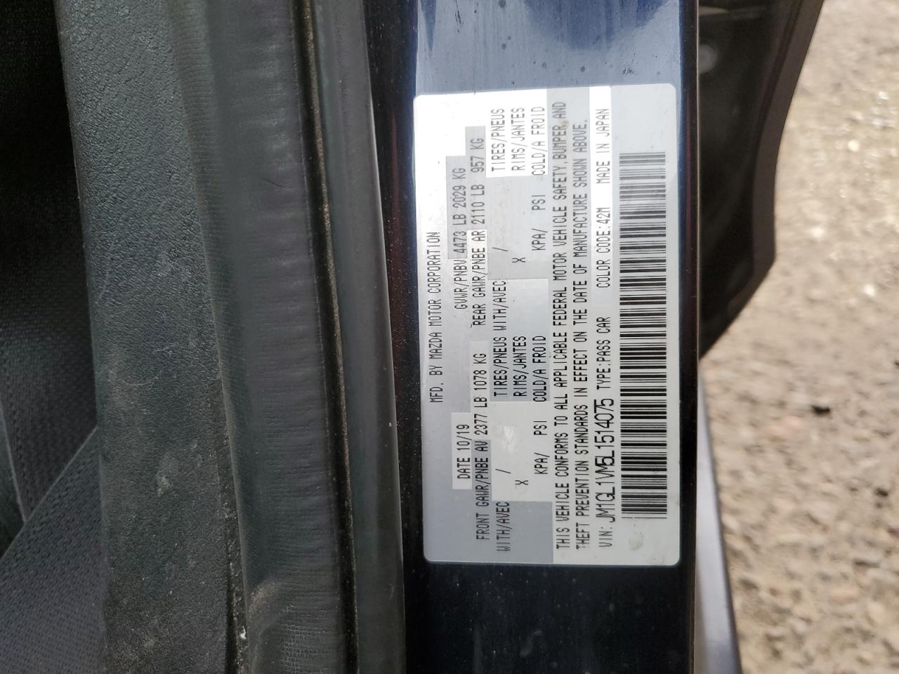 2020 Mazda 6 Touring VIN: JM1GL1VM5L1514075 Lot: 89304705