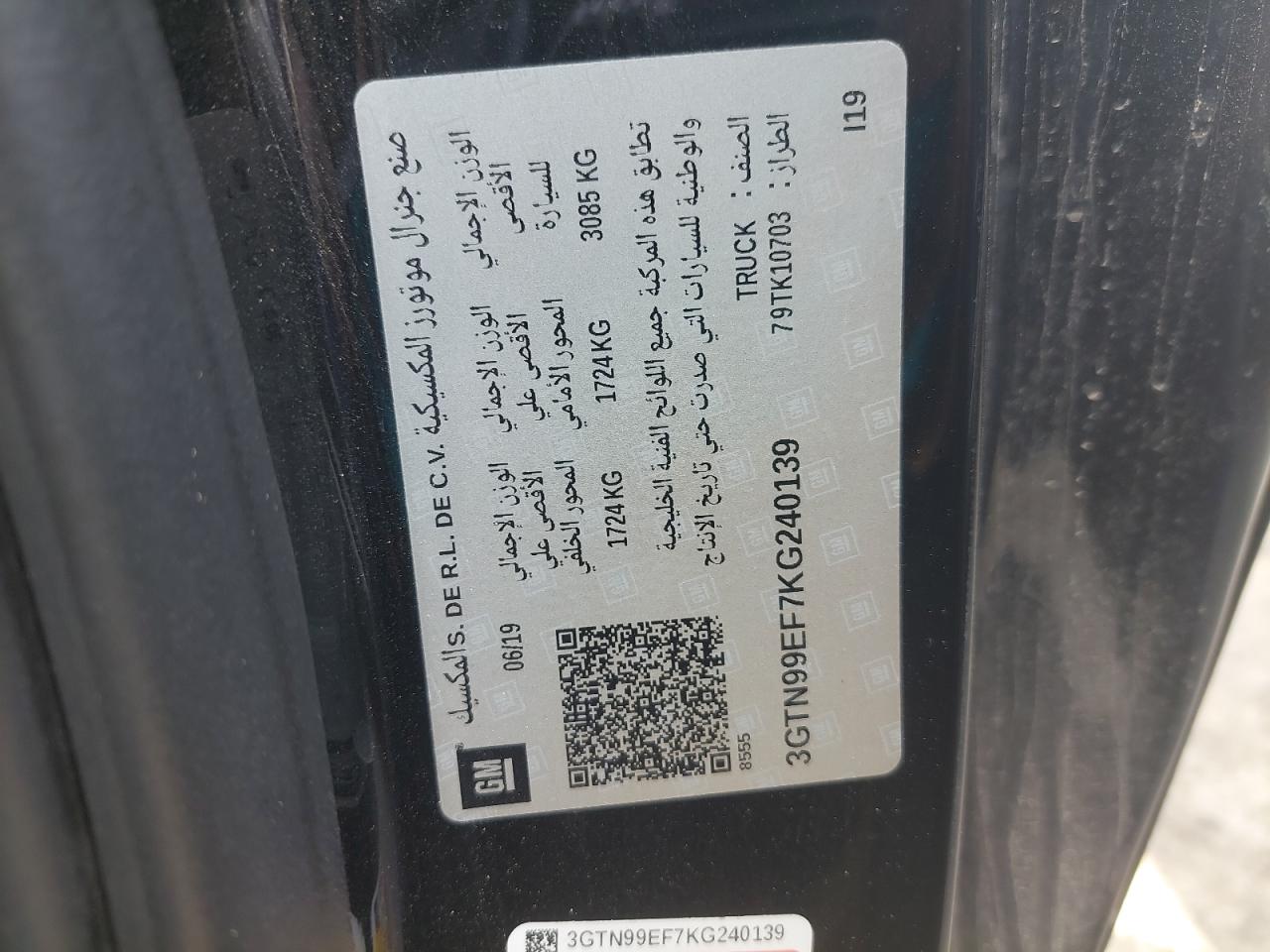 3GTN99EF7KG240139 - 2019 Gmc SIERRA - #89239335