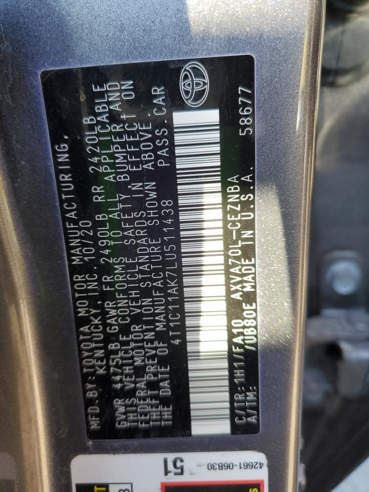 4T1C11AK7LU511438 2020 TOYOTA CAMRY - Image 12