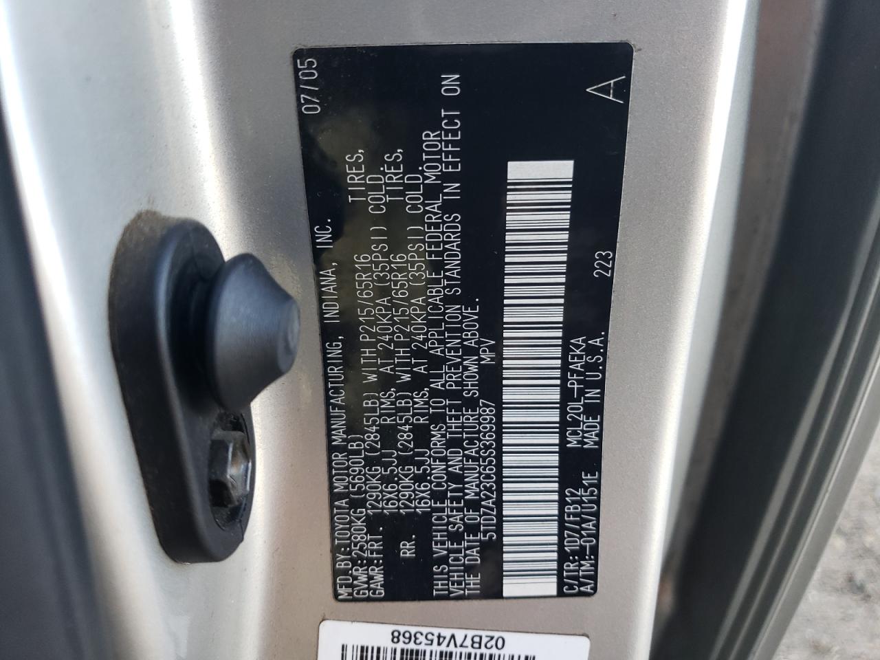 2005 Toyota Sienna Ce VIN: 5TDZA23C65S369987 Lot: 41512785