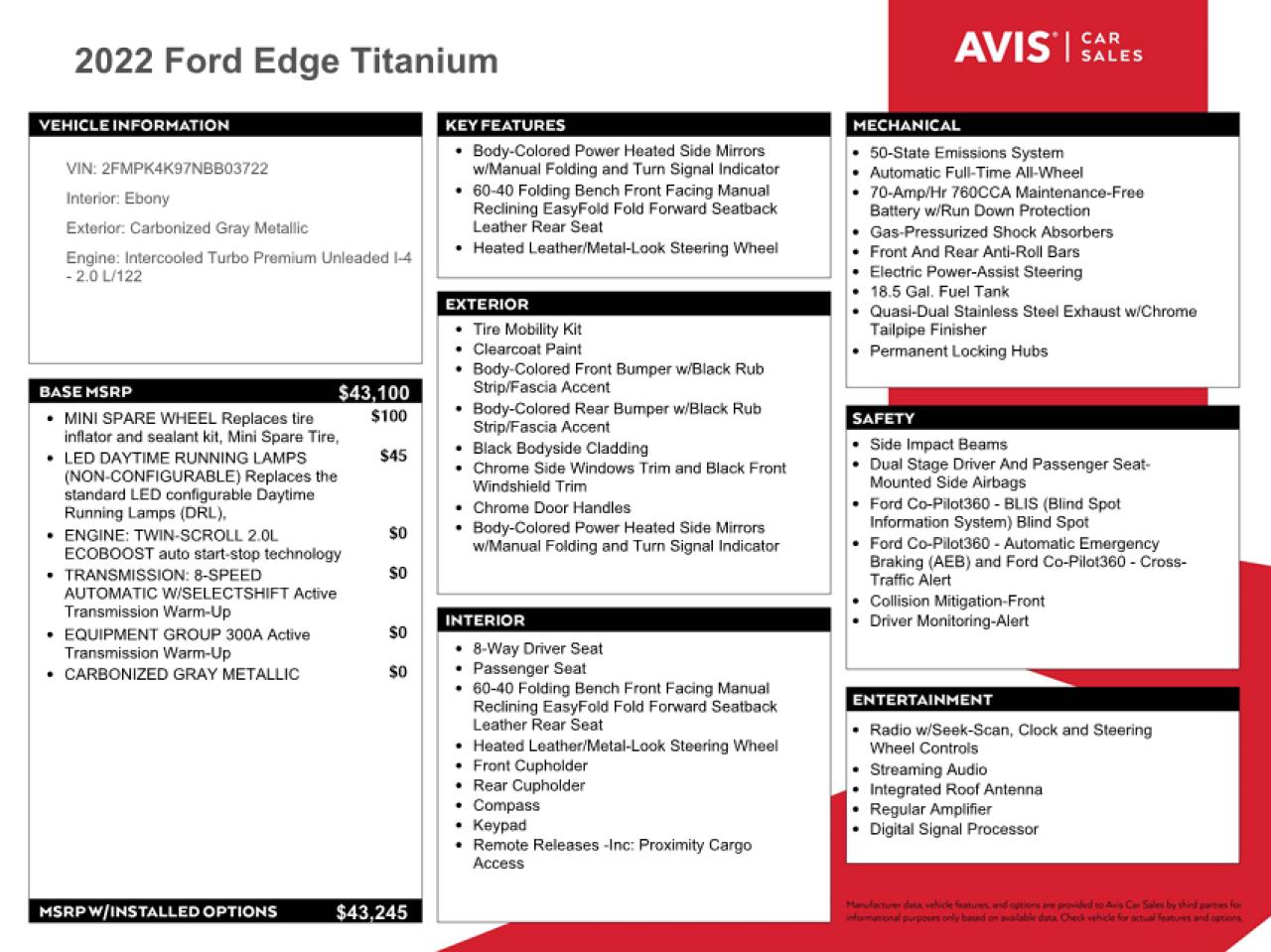 VIN 2FMPK4K97NBB03722 2022 FORD EDGE no.13