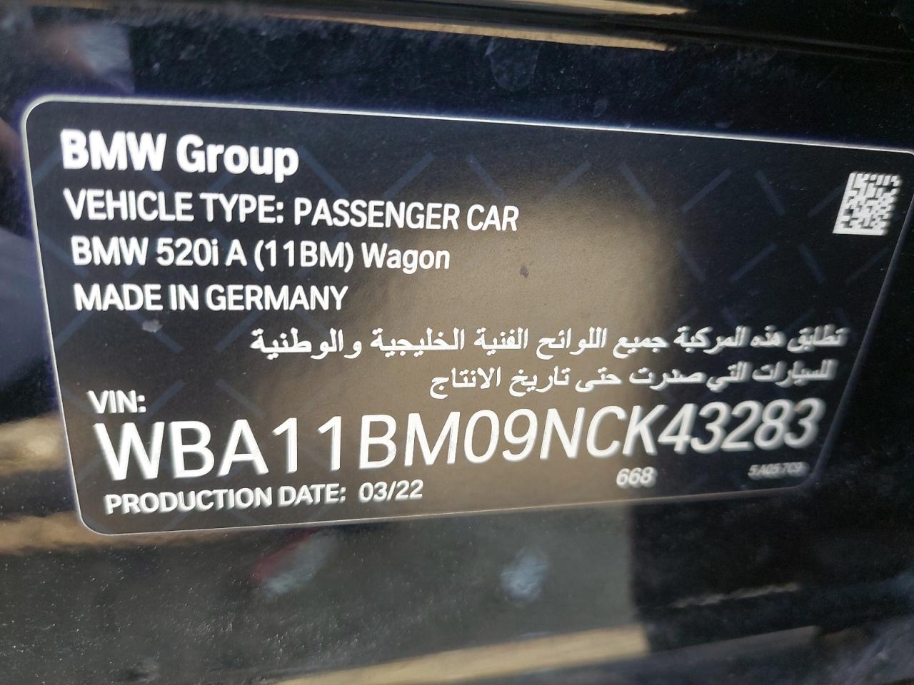 WBA11BM09NCK43283 - 2022 Bmw 520I - #87790245