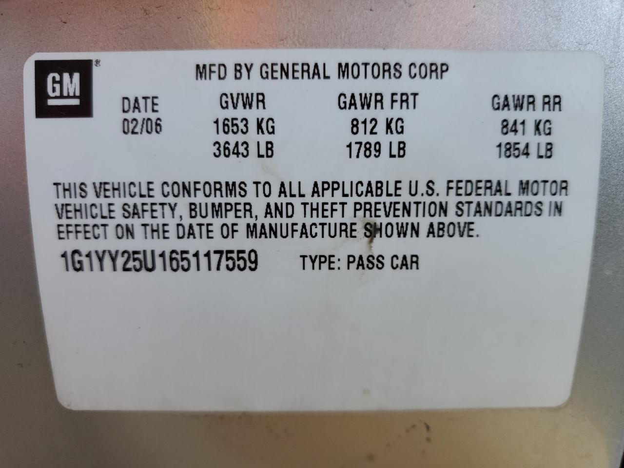 2006 Chevrolet Corvette VIN: 1G1YY25U165117559 Lot: 87873095