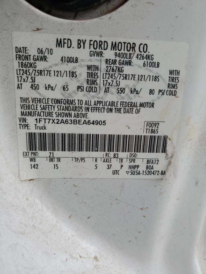 2011 Ford F250 Super Duty VIN: 1FT7X2A63BEA64905 Lot: 61265075
