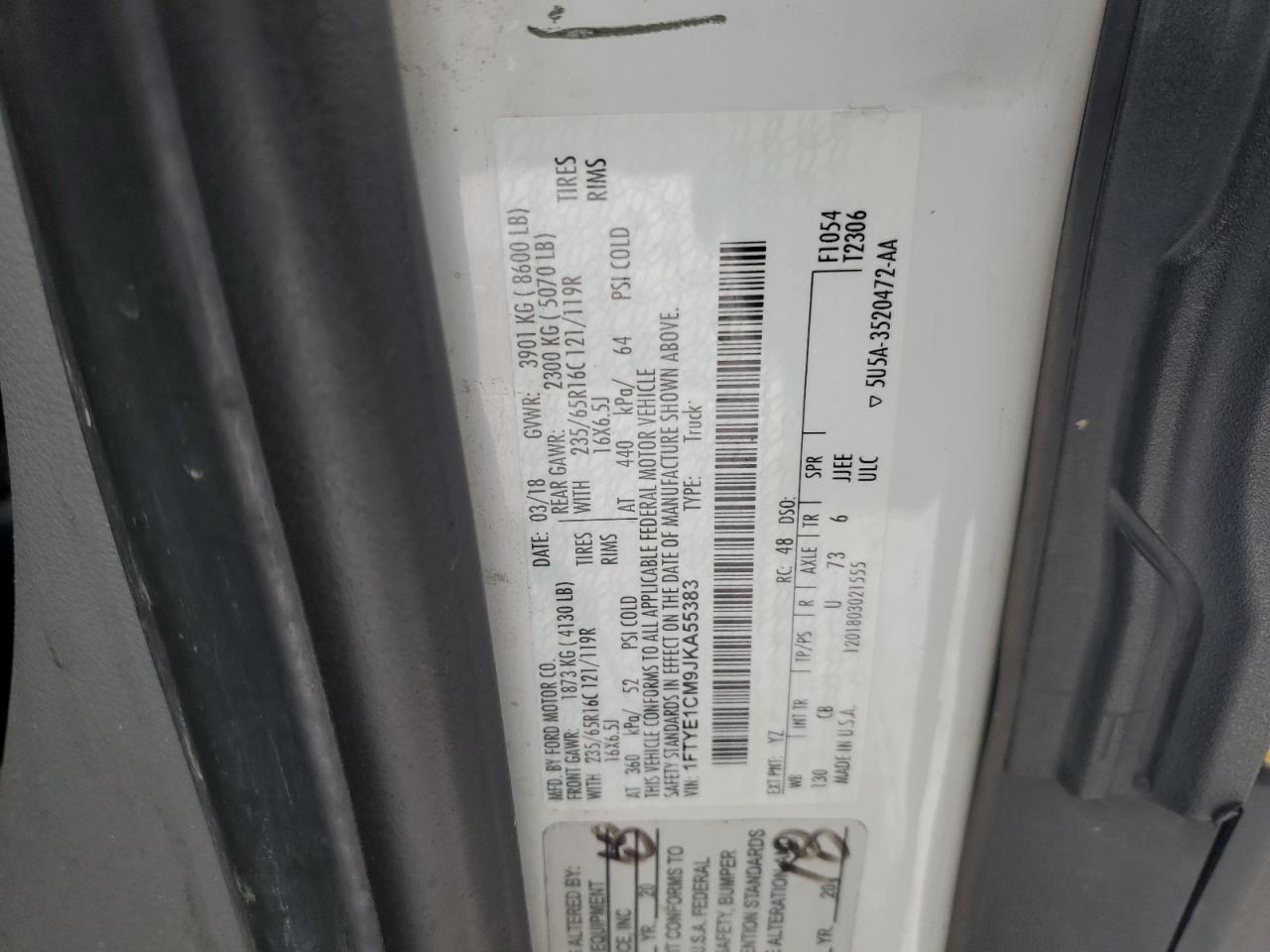 1FTYE1CM9JKA55383 FORD TRANSIT 2018