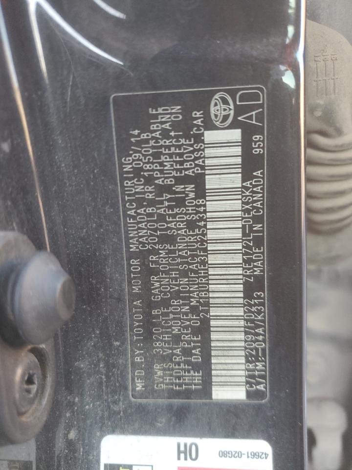 2015 Toyota Corolla L VIN: 2T1BURHE3FC254348 Lot: 66831755