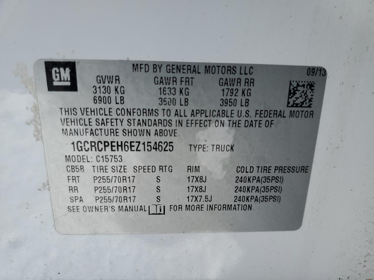 VIN 1GCRCPEH6EZ154625 2014 CHEVROLET ALL Models no.12