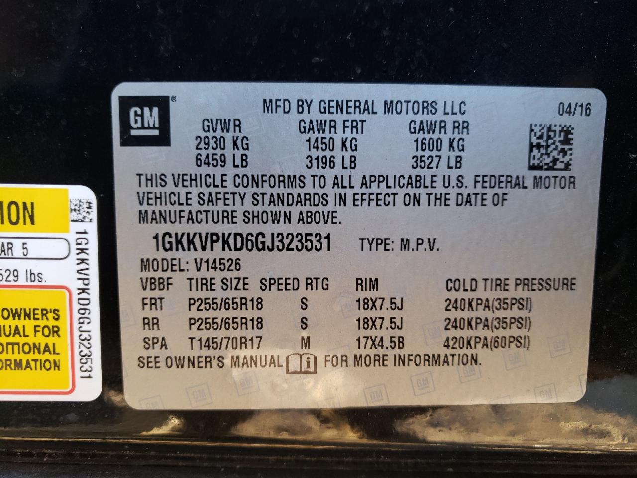 2016 GMC Acadia Sle VIN: 1GKKVPKD6GJ323531 Lot: 86950194