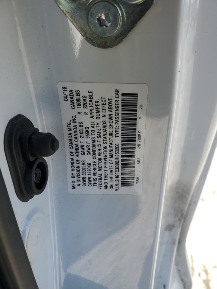 2018 Honda Civic Touring VIN: 2HGFC3B90JH353206 Lot: 87625565