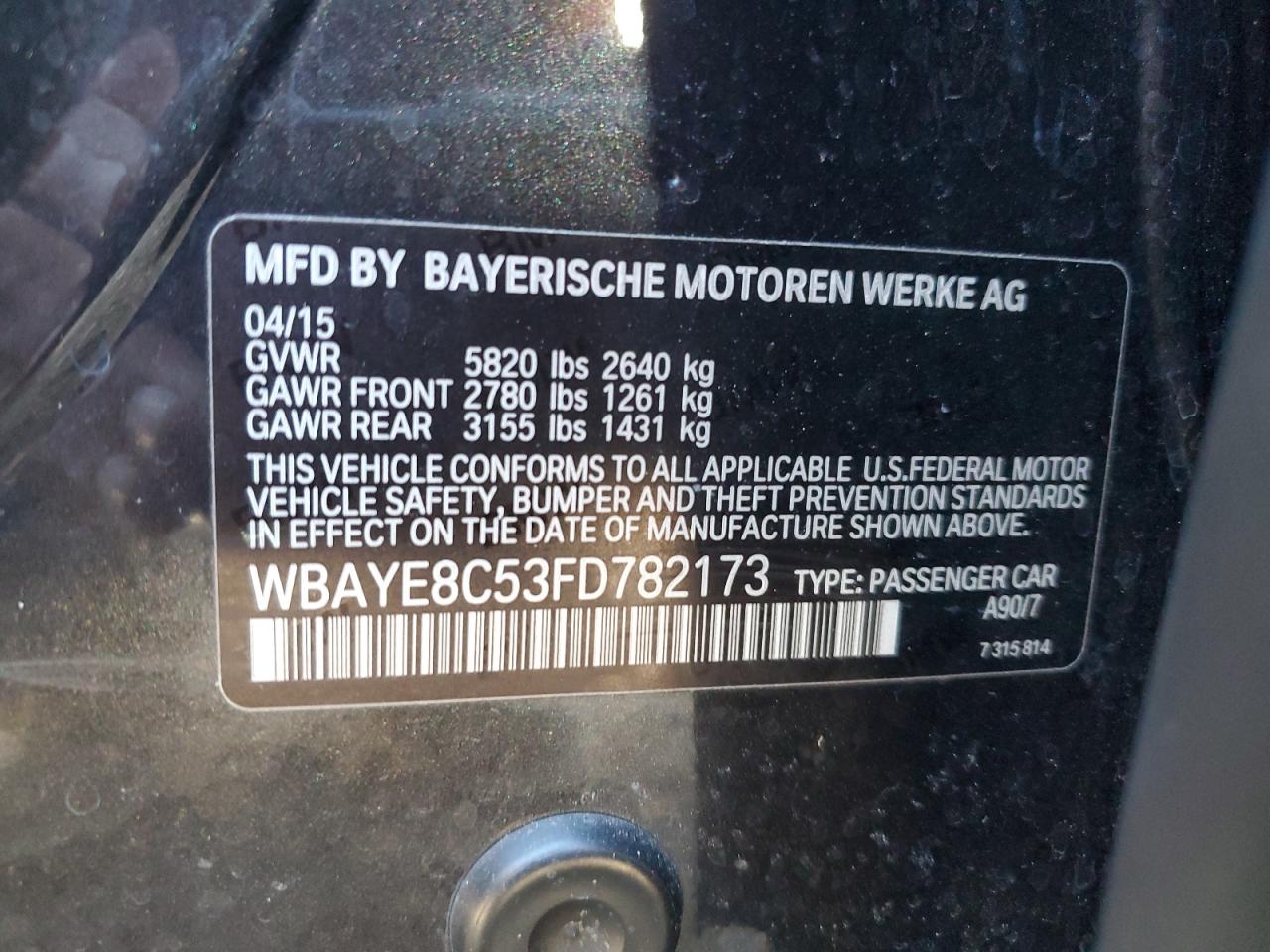 VIN WBAYE8C53FD782173 2015 BMW 7 SERIES no.12