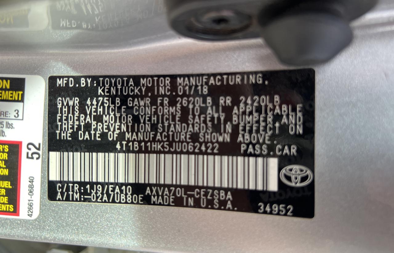 VIN 4T1B11HK5JU062422 2018 TOYOTA CAMRY no.10