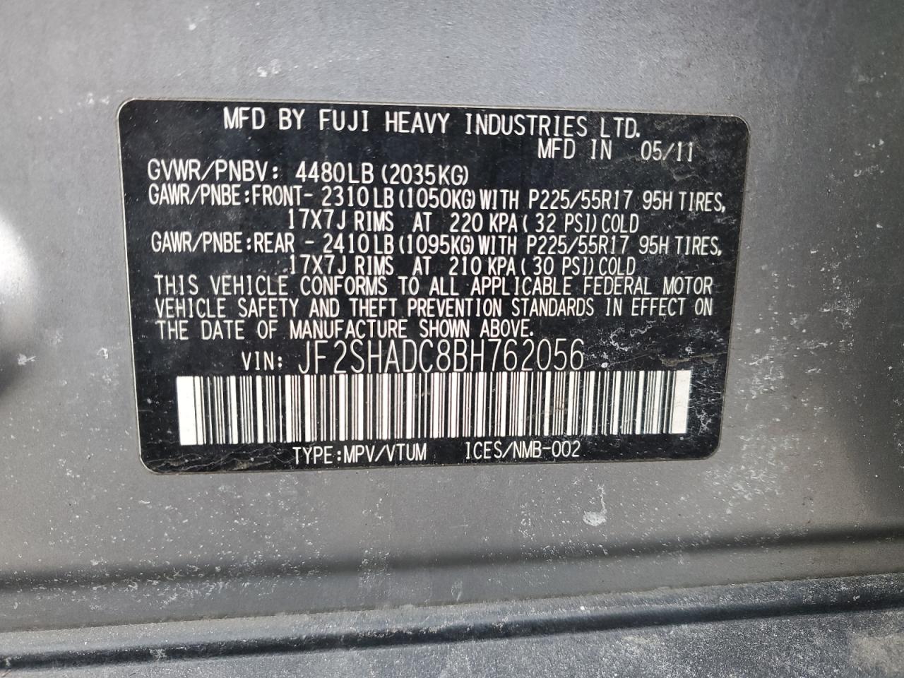 2011 Subaru Forester 2.5X Premium VIN: JF2SHADC8BH762056 Lot: 88910145