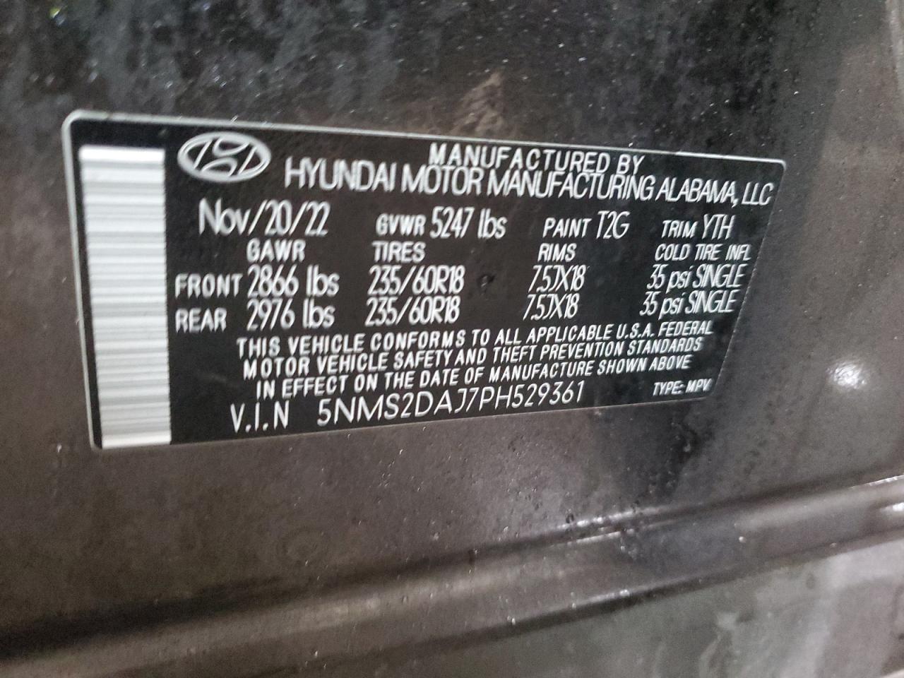 VIN 5NMS2DAJ7PH529361 2023 HYUNDAI SANTA FE no.13