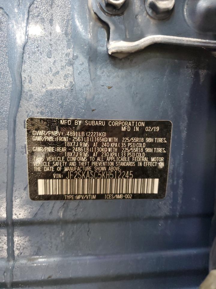 2019 Subaru Forester Limited VIN: JF2SKASC5KH512245 Lot: 88665635