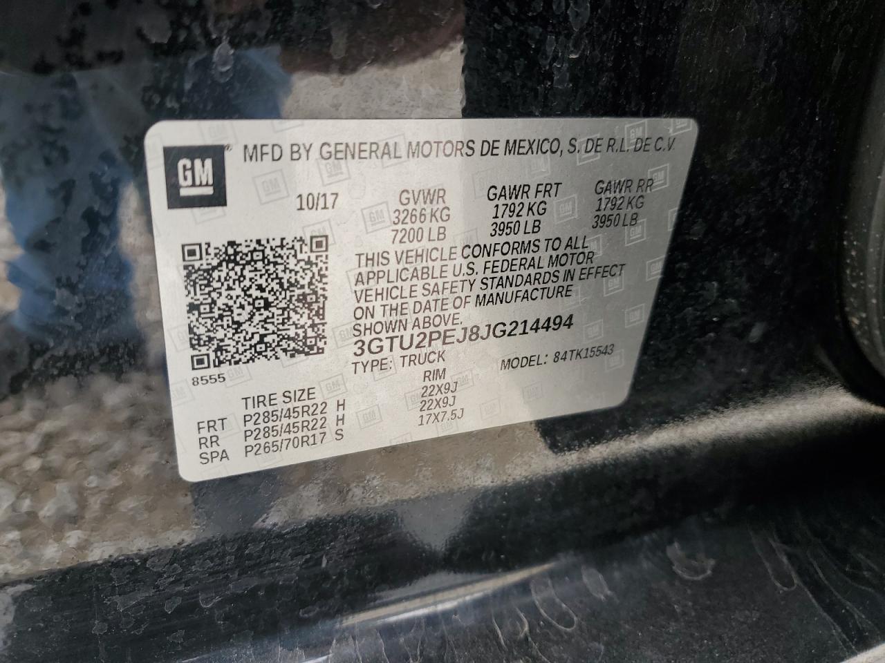 2018 GMC Sierra K1500 Denali VIN: 3GTU2PEJ8JG214494 Lot: 42966625