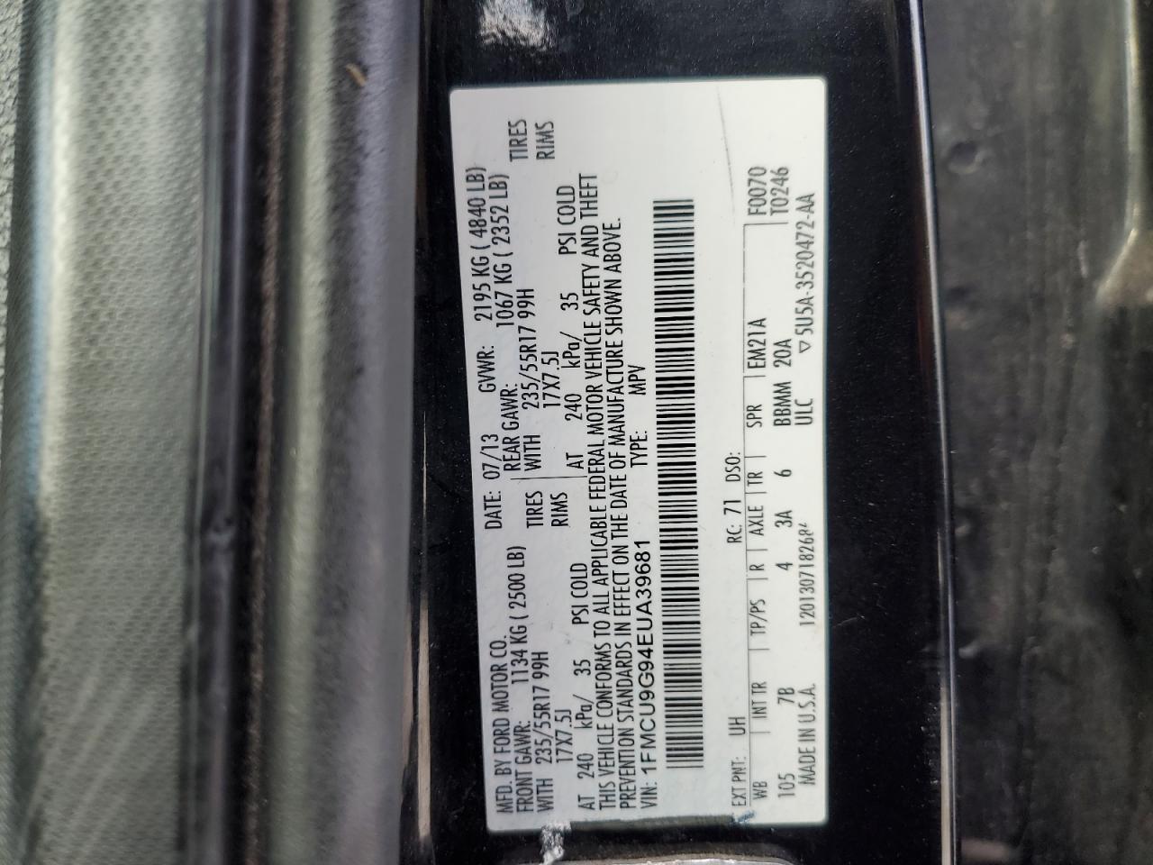 VIN 1FMCU9G94EUA39681 2014 FORD ESCAPE no.13