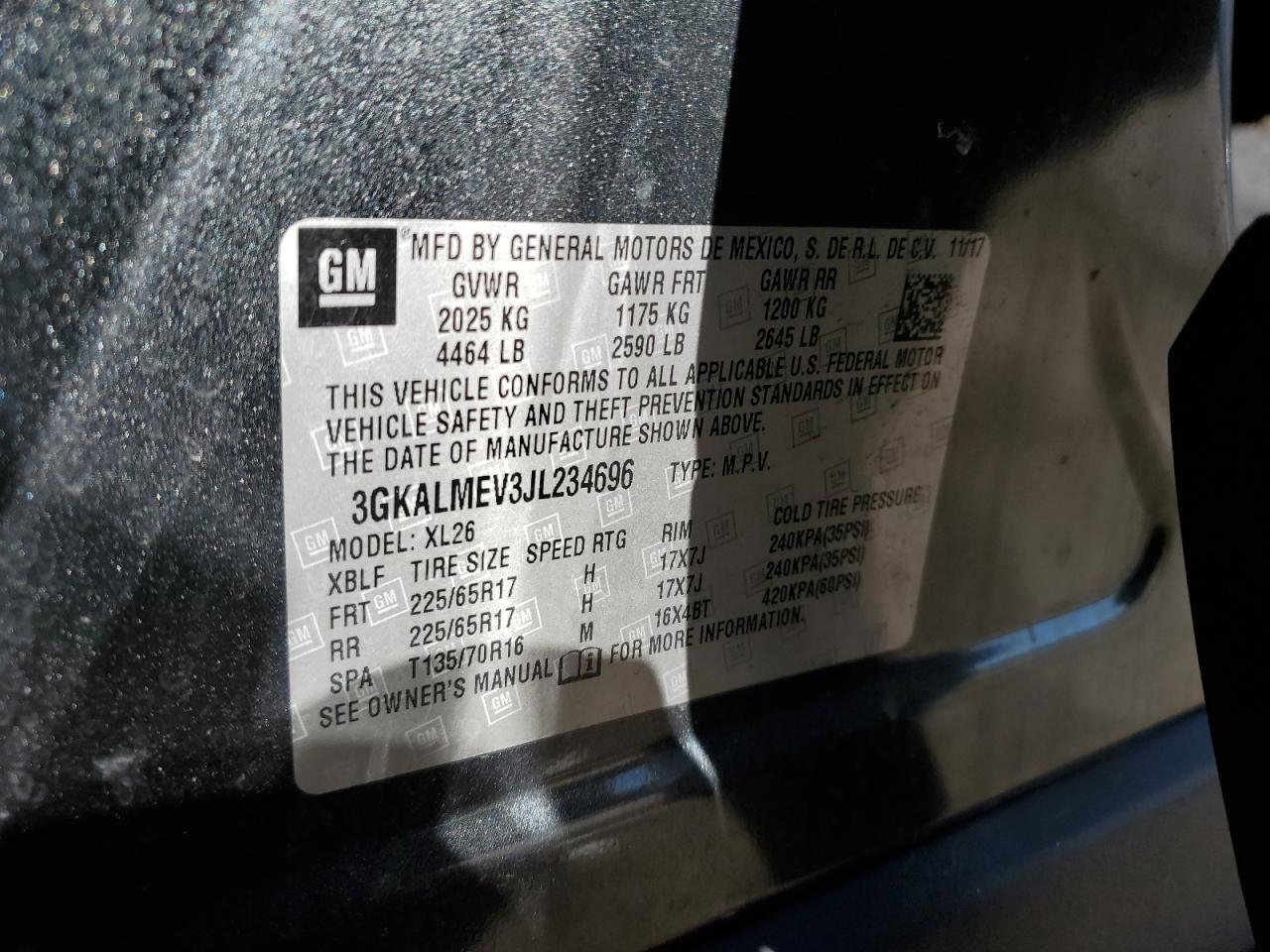 2018 GMC Terrain Sle VIN: 3GKALMEV3JL234696 Lot: 88147055