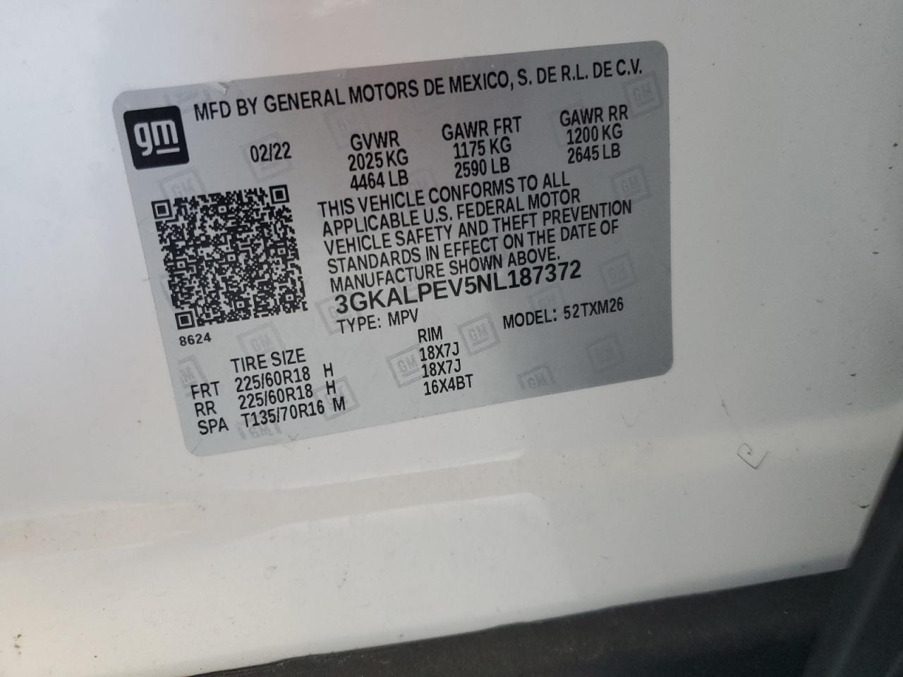 Auction sale of the 2022 GMC TERRAIN , vin: 3GKALPEV5NL187372, lot number: 87279074