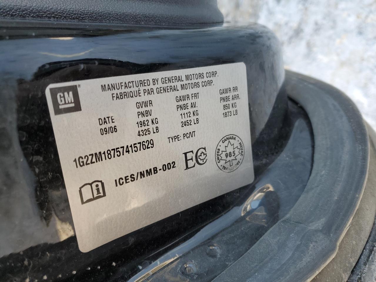 2007 Pontiac G6 Gtp VIN: 1G2ZM187574157629 Lot: 41645845