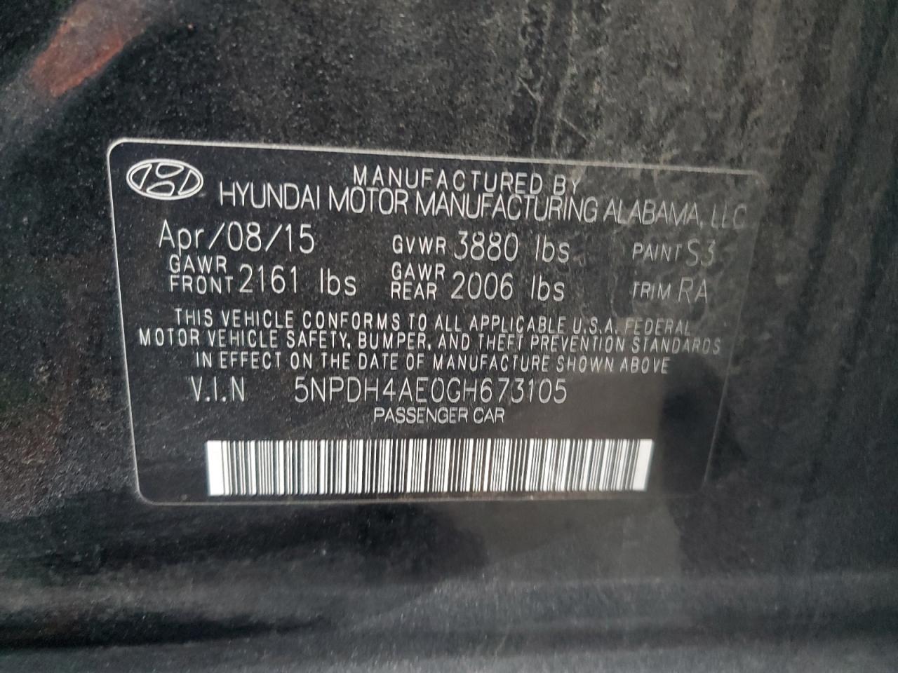 VIN 5NPDH4AE0GH673105 2016 HYUNDAI ELANTRA no.12