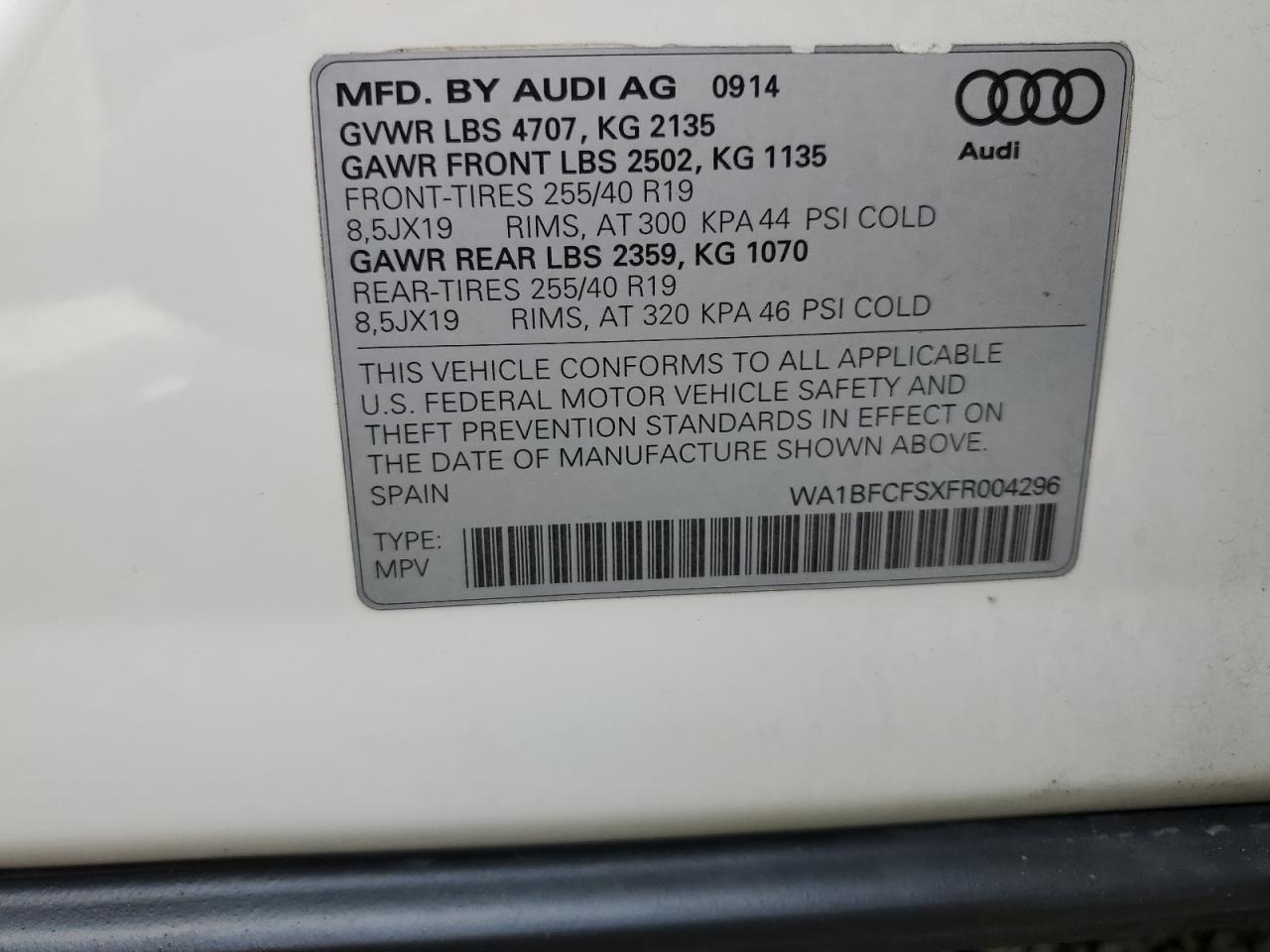 VIN WA1BFCFSXFR004296 2015 AUDI Q3 no.13