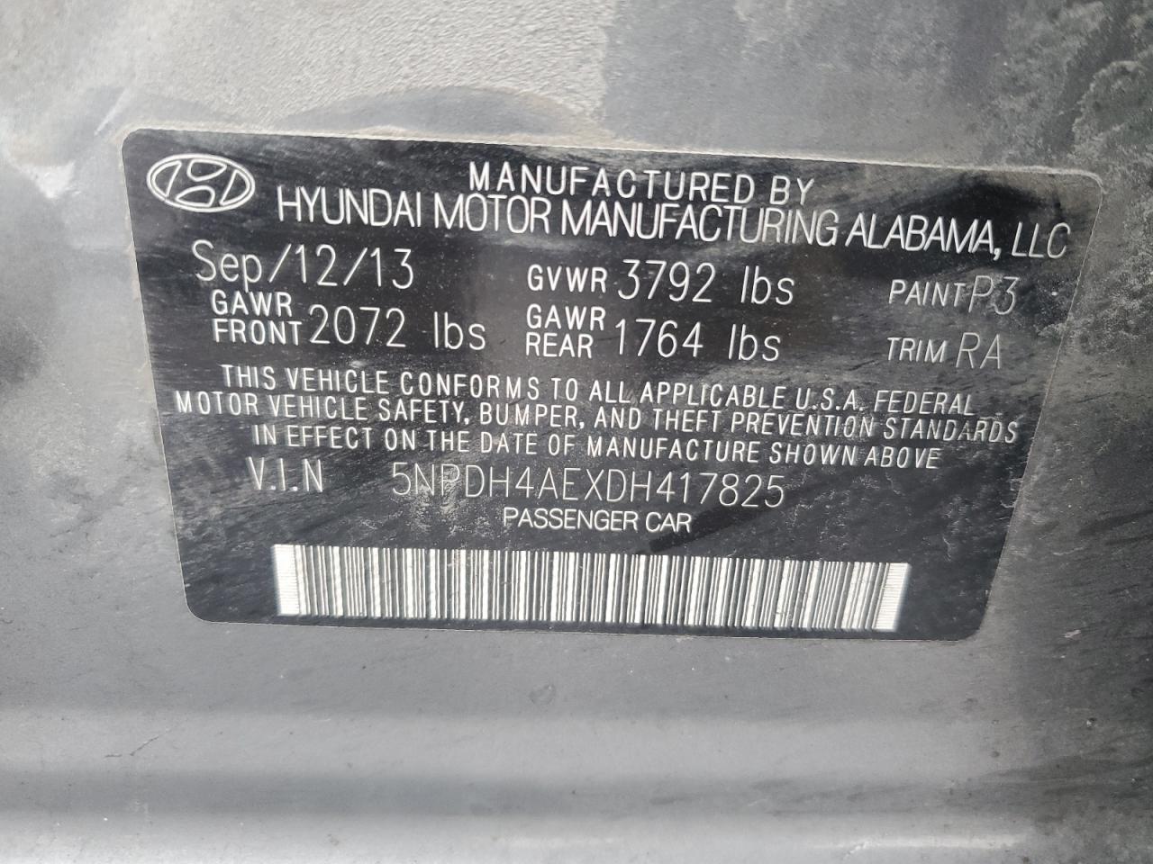 VIN 5NPDH4AEXDH417825 2013 HYUNDAI ELANTRA no.12