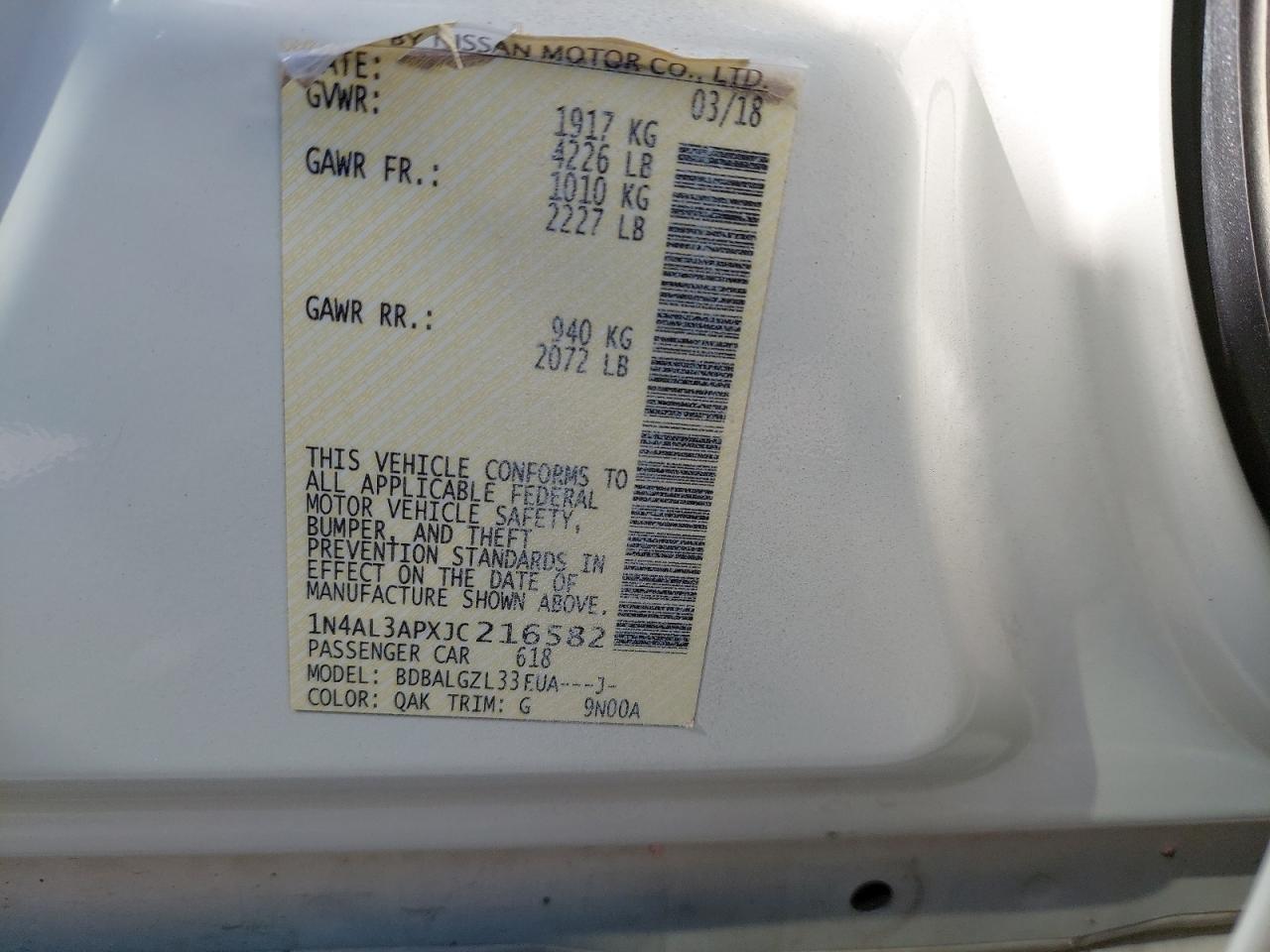 1N4AL3APXJC216582 - 2018 NISSAN ALTIMA - #89227425