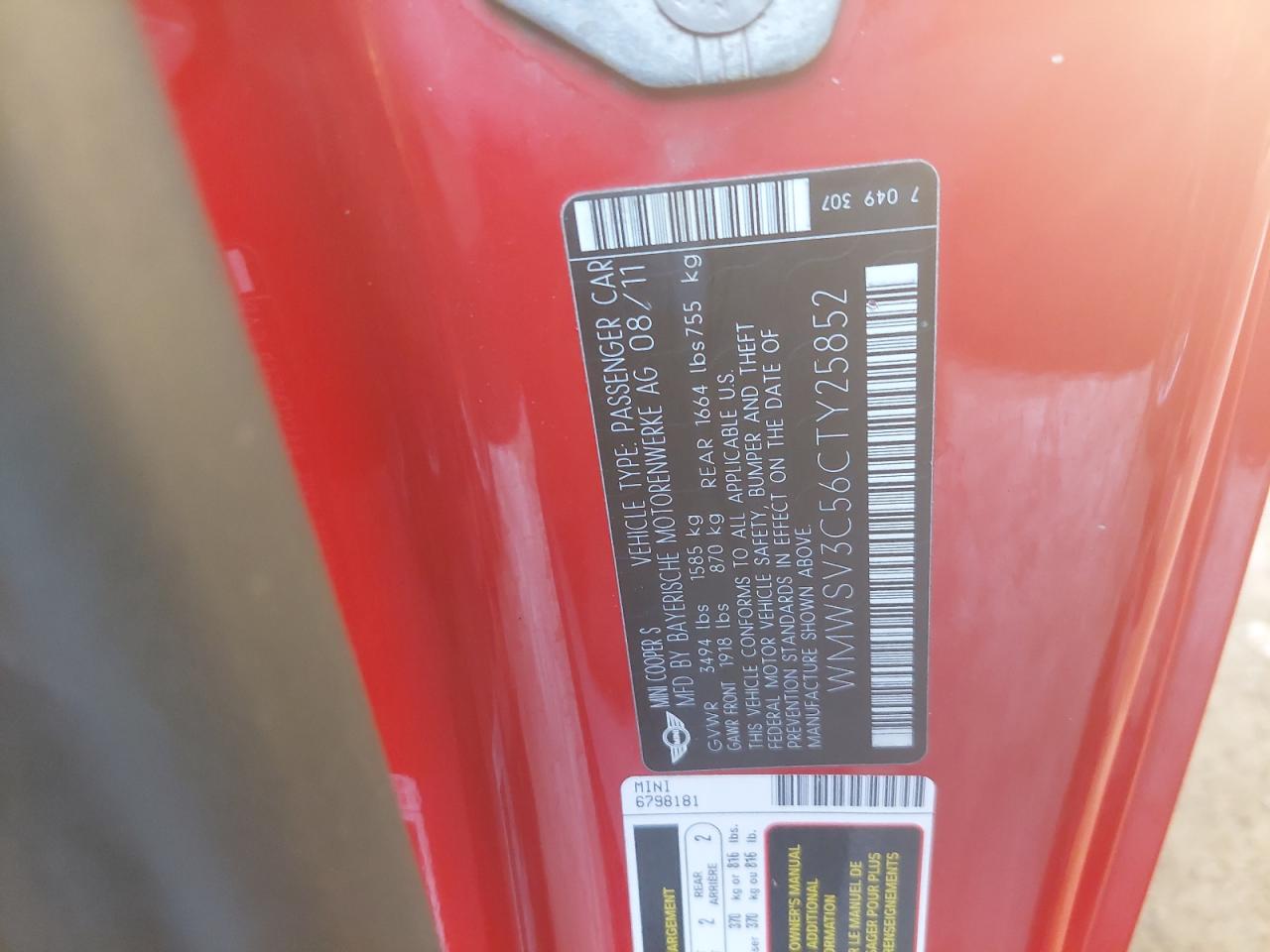 WMWSV3C56CTY25852 - 2012 Mini Cooper - #42881625