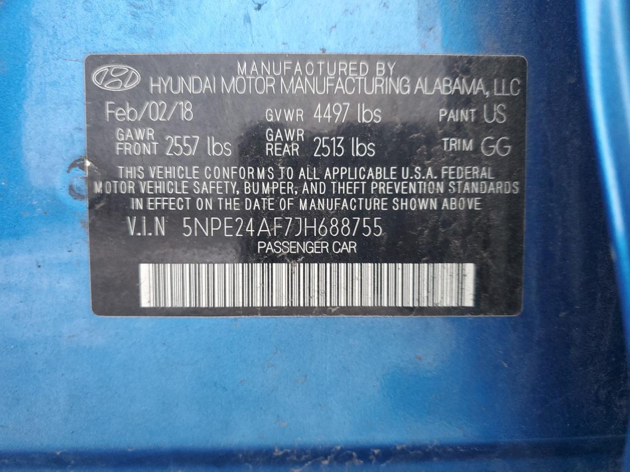 VIN 5NPE24AF7JH688755 2018 HYUNDAI SONATA no.12