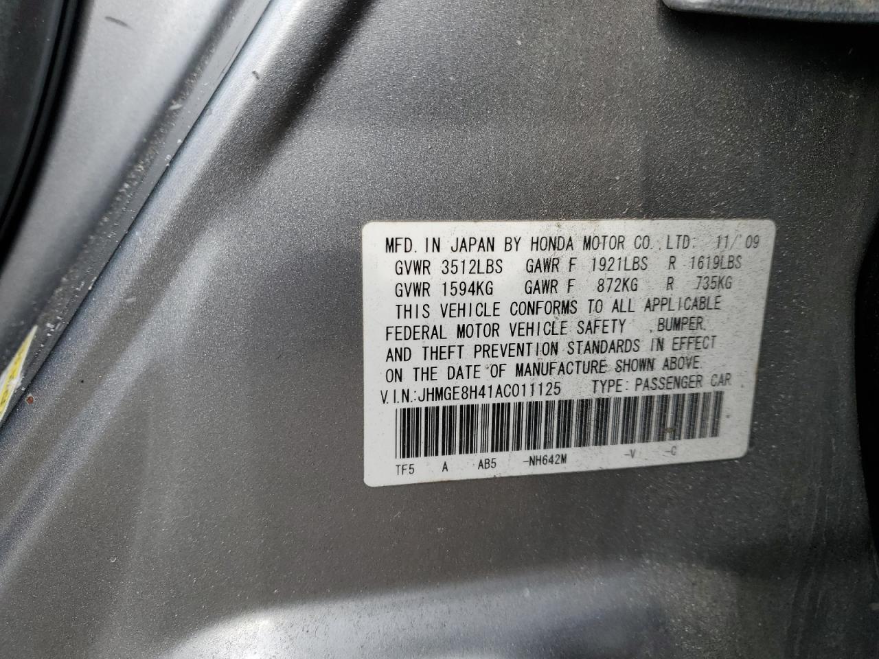 2010 Honda Fit Sport VIN: JHMGE8H41AC011125 Lot: 89173725