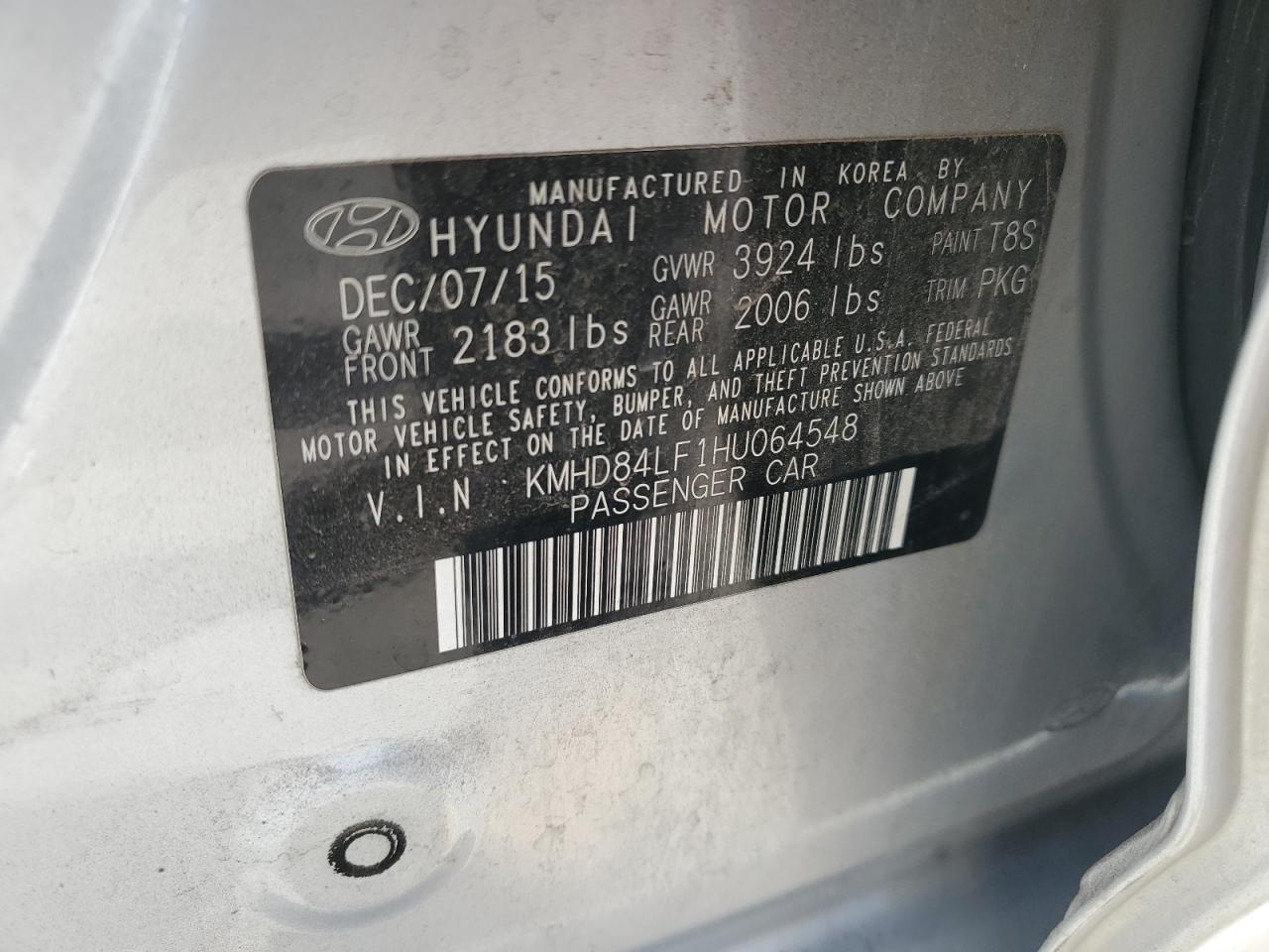 VIN KMHD84LF1HU064548 2017 HYUNDAI ELANTRA no.12